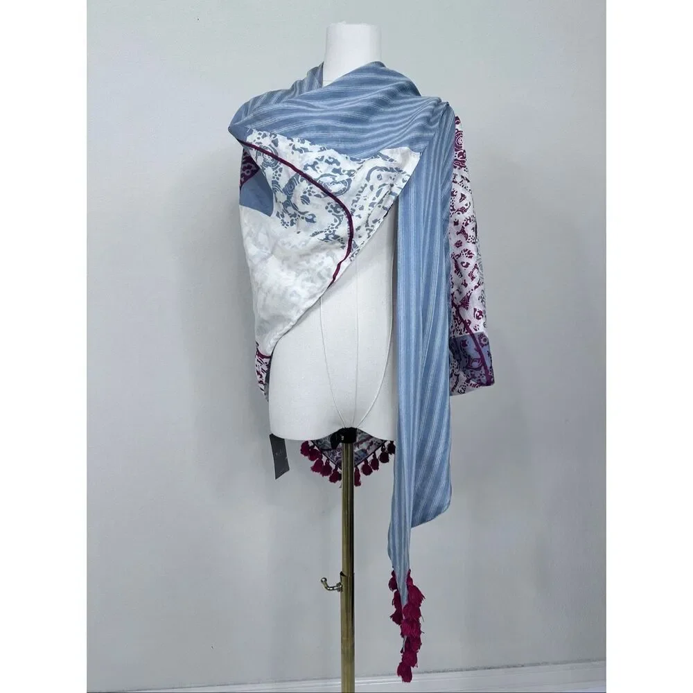 Anthropologie IDEA Plus Sonira Tassel Scarf Wrap Shawl Cotton Silk NWT $198